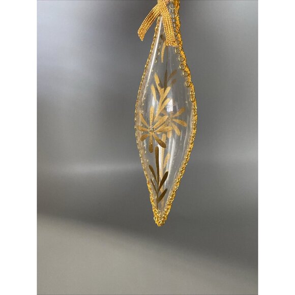 5 Vintage Clear Glass Icicle Tear Drop Christmas Ornament Gold Accent Hand Paint - Picture 6 of 12